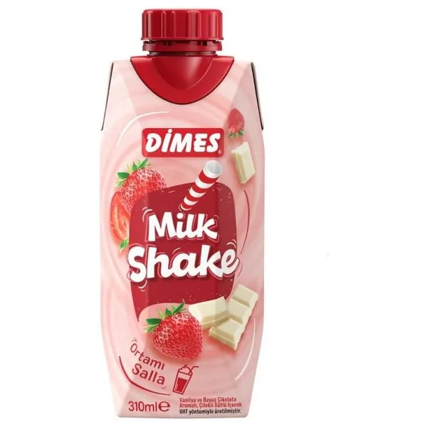 Dimes Vanilya ve Beyaz Çikolata Aromalı Çilekli Milkshake 310 ml