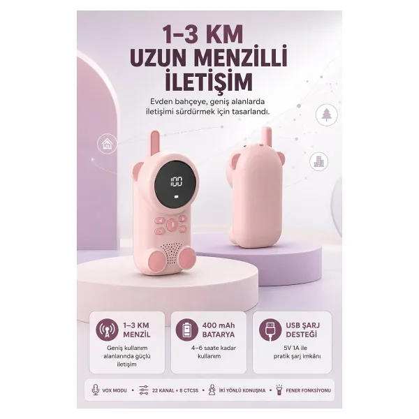Eco Lounge Bebek Telsizi LCD Ekran Vox Iki Yönlü Iletişim USB Şarj Hafif