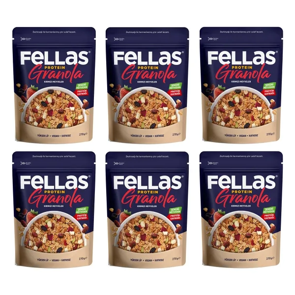 Fellas Vegan Protein Granola Kırmızı Meyveler 270 gr x 6 Adet
