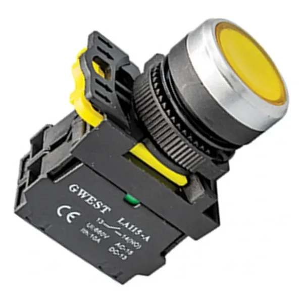 Gwest A5-11D 22mm Sarı Led Işıklı Yaylı Start Buton 220V 1NO