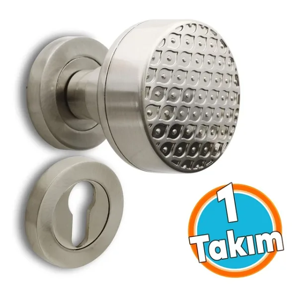 Kapı Tokmağı Topuzu Kolu Metal Tokmak Saten Kapı Kolu Yale Sağa Sola Uygun 1 Takım
