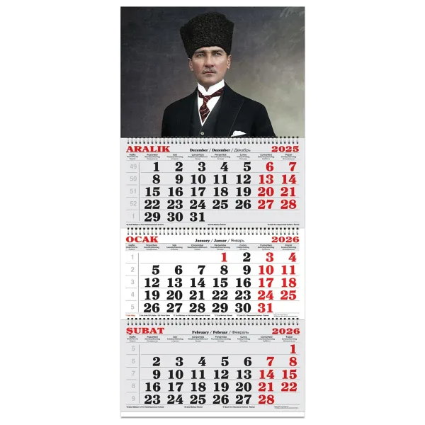 Keskin Color Keskin 2026-3 Aylık Spiralli Jumbo Denizci Takvim-Atatürk 1