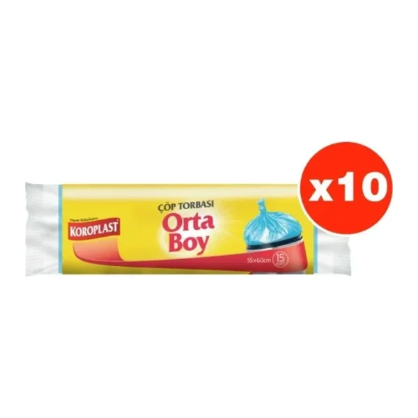 Koroplast Güçlü Orta Boy Çöp Poşeti 15'li 10 Adet