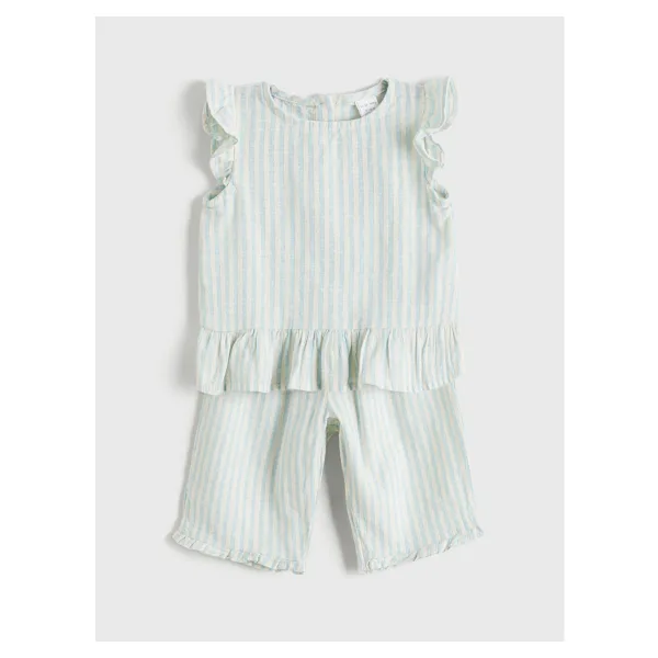 Lc Waikiki Yeni Sezon Fırfırlı Kız Bebek Müslin Bluz ve Pantolon - Mavi - 6 - 9 Ay