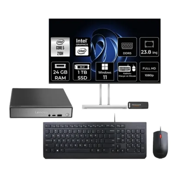 Lenovo Thinkcentre Neo 50Q G5 Intel Core 5 210H 24Gb 1Tb Ssd 23.8" W11P Mini Masaüstü Bilgisayar