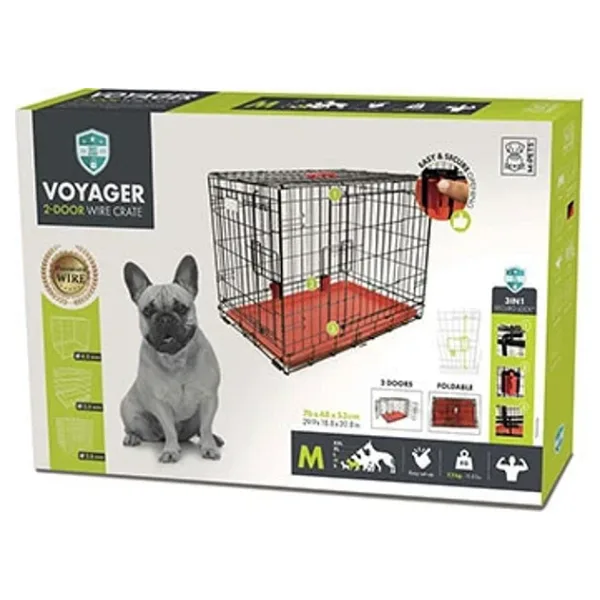 M-Pets Voyager 2 Kapılı Tekerlekli M Kırmızı 76x48x53 cm Köpek Kafesi