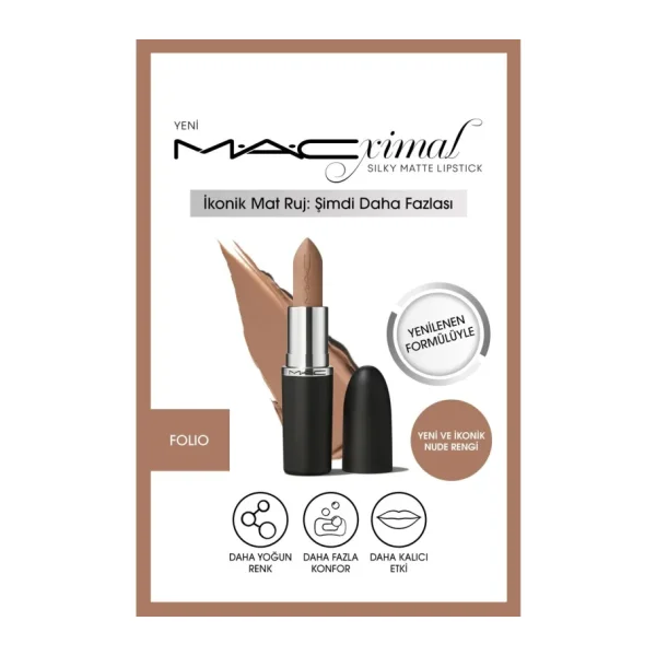MAC Silky Matte Lipstick Nemlendirme Etkili Yoğun Renk Sağlayan Ruj -FOLIO 3.5GM