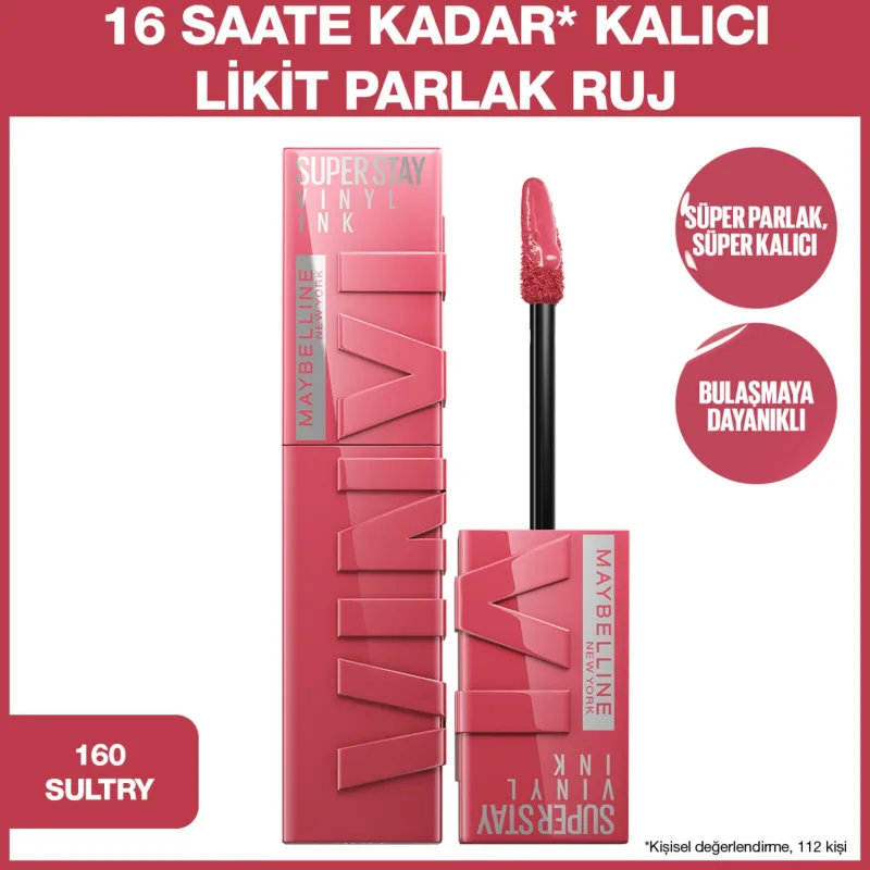 Maybelline New York Super Stay Vinyl Ink Parlak 160 Sultry Likit Ruj