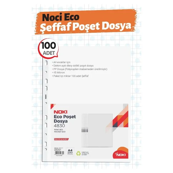 Noki Eco Şeffaf Poşet Dosya 100 ADET-T1450