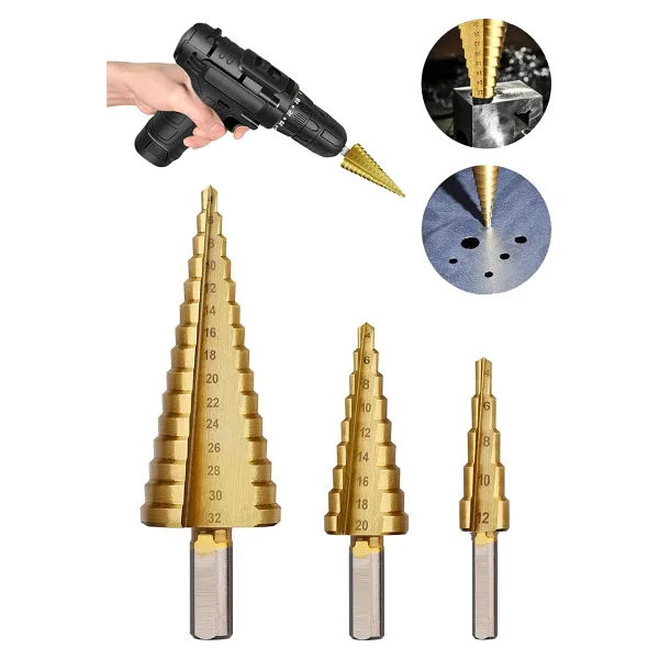 NOYİSKA Kademeli 3lü Panç Seti 4-12mm, 4-20mm, 4-32mm sacDemir Alüminyum Delme Pancı Delik Açma Pançı