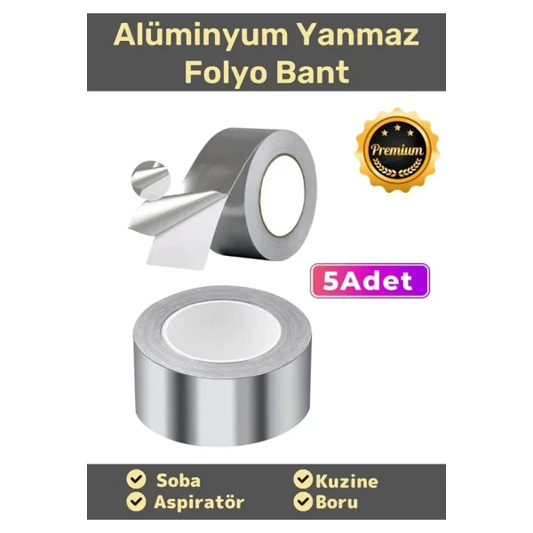 Özel Suya Sıcaklığa Dayanıklı Tamir Soba Boru Yama Alüminyum Yanmaz Folyo Bant 44mm 10mt - 5 Adet