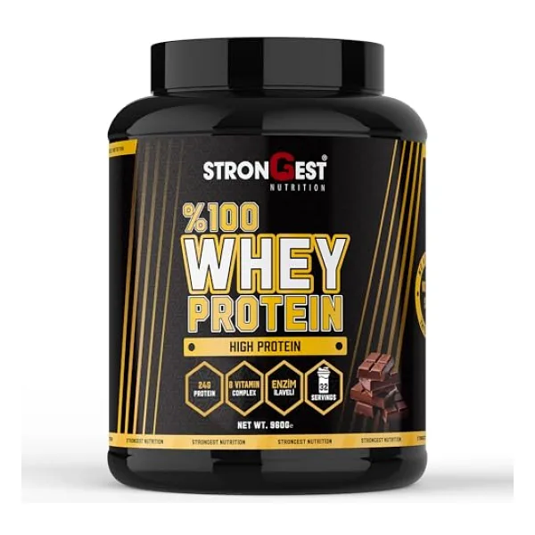 STRONGEST Whey Protein 960 Gr 32 Servis Aromalı%100 Whey Protein Tozu (960, Çikolata)