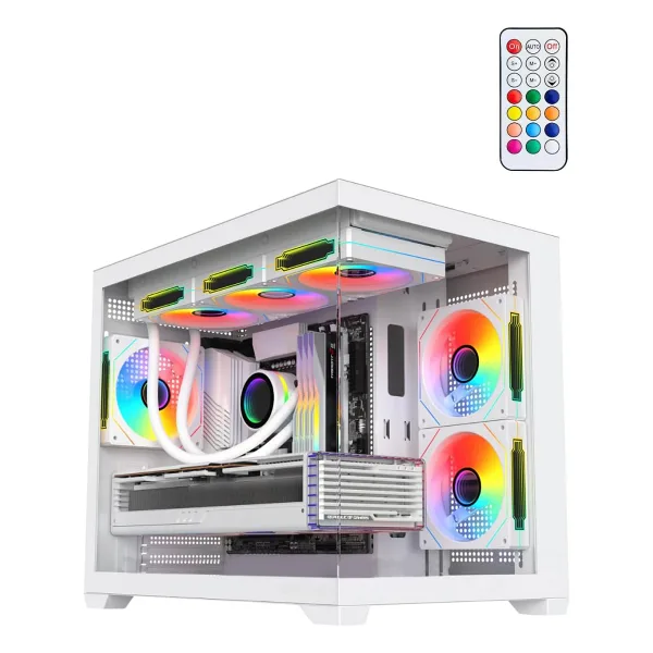 Terranova Kumandalı 6 ARGB Fanlı Nova Beyaz Midi Tower Cam Panel Gaming Oyuncu Bilgisayar Kasası (Be