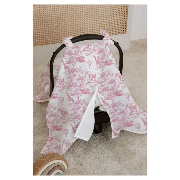 Tuğba Kuğu %100 Pamuk Müslin Puset Örtüsü Yumuşak ve Nefes Alan Kumaş - Pink Toile De Jouy
