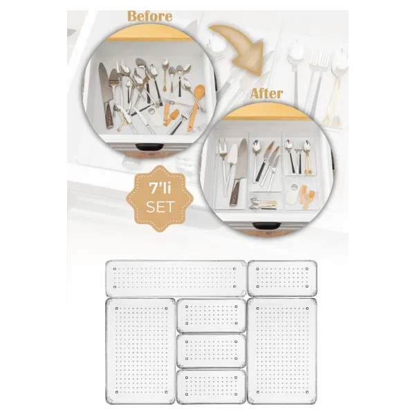 Vienev Vienev 7Li Şeffaf Çekmece Içi Düzenleyici Organizer 2X(O.Dkdrtgn) 4X(K.Dkdrtgn) 1X(D.Dktrgn)