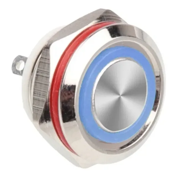 WD12C1-Pin-P1-E 12mm Düz Yaylı Işıklı Metal Buton - Mavi