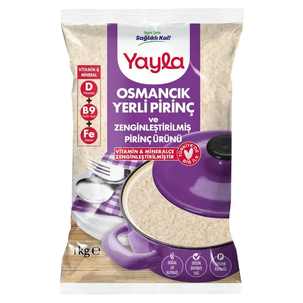 Yayla Osmancık Yerli Pirinç ve Zenginleştirilmiş Pirinç Ürünü (D+B9+Fe) 1 kg