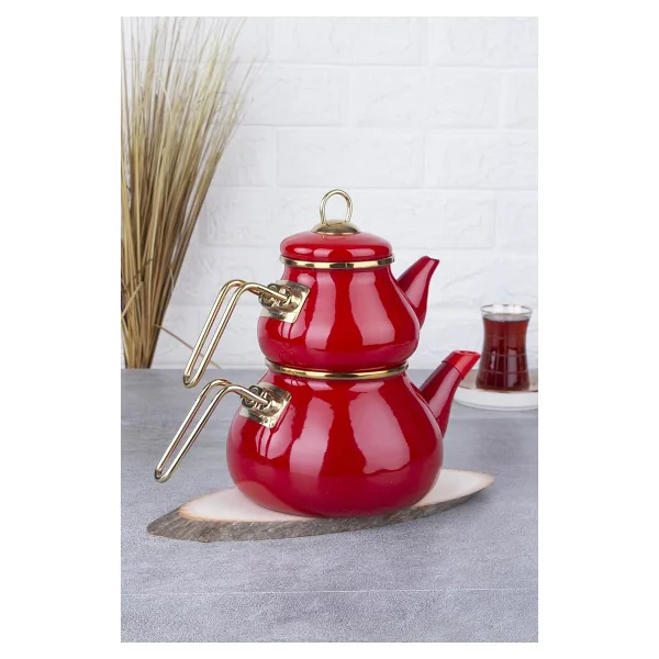 Acar Qualita Roly&Poly Kırmızı Emaye Çaydanlık