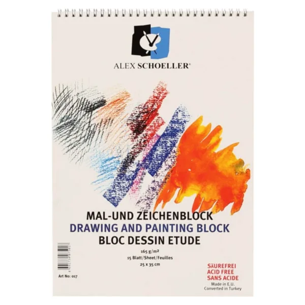 Alex Schoeller 165 gr 25x35 cm 15 Yaprak Spiralli Teknik Resim Defteri