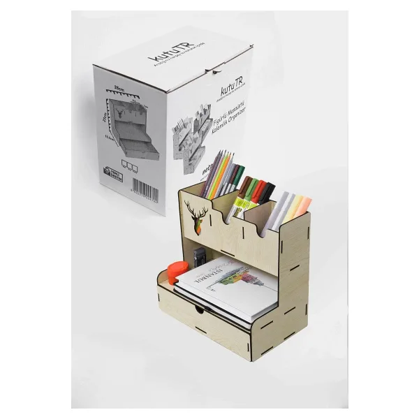 Astrapy Ahşap Masaüstü Kalemlik Organizer Lazer Kesim Mdf
