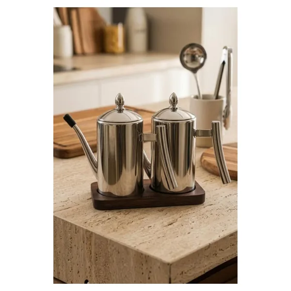 Atbyhome 2'Li Çelik 3 Parça 500ml Standlı Çok Amaçlı Demlik Yağlık Yağdanlık Seti