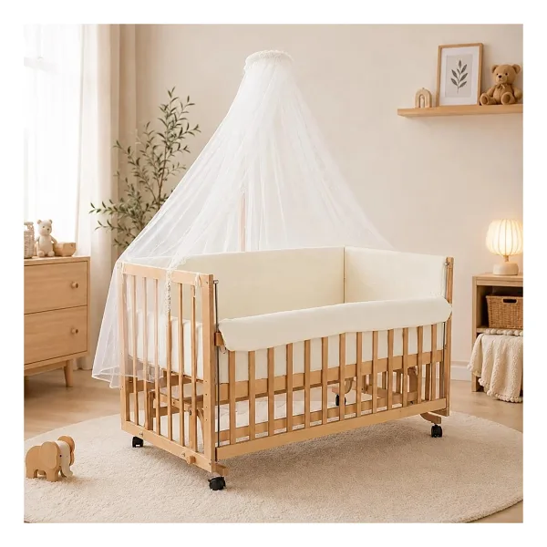 baby plus Doğal Ahşap Asansörlü ve Sallanabilir Beşik 70X130 cm