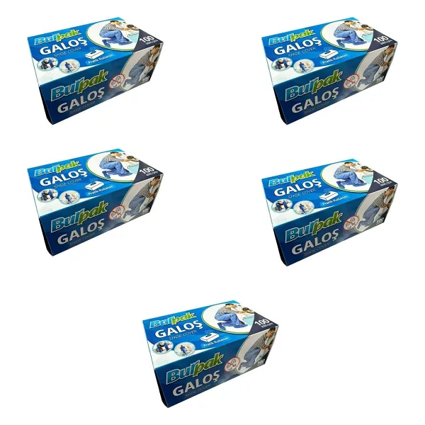Bıurpak Tek Kullanımlık Kalın Pratik Kutulu Galoş - Mavi - 100 Adetlik 5 Paket