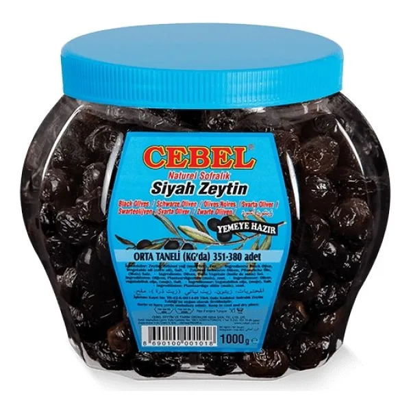 Cebel 1 kg 351-380 Orta Taneli Siyah Zeytin