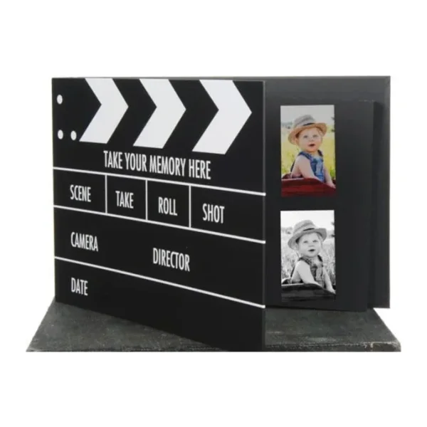 Coverzone Klaket Tasarımlı Anı Defteri, 20 Siyah Yaprak, Fotoğraf ve Anılar İçin Koleksiyon Albümü, Dekoratif Scrapbook, Retro Clap Board Tasarımlı, Sert Kapak, Siyah