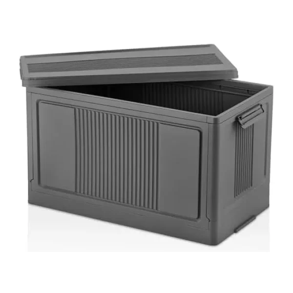 Deconox Dev Boy Katlanır Kilit Kapaklı Kasa 55 Litre Hacimli, Yer Kaplamayan Portatif Saklama Kutusu Ardiye, Balkon, Mutfak, Kiler, Bahçe ve Araç Bagajı İçin Güvenli Organizer (ANTRASİT)