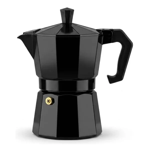 Deconox Siyah Moka Pot 3 Fincanlık Moka Kahve Cezvesi, 180 ml Alüminyum Espresso Demliği, Ocak Üstü Kahve Yapıcı, Gazlı Elektrikli ve Seramik Ocak Uyumlu, 9x12x17 cm