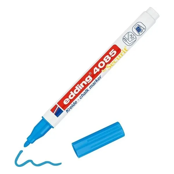 Edding 4085 Kara Tahta ve Cam için 1-2 mm Yuvarlak Uçlu Likit Tebeşir Kalemi Açık Mavi