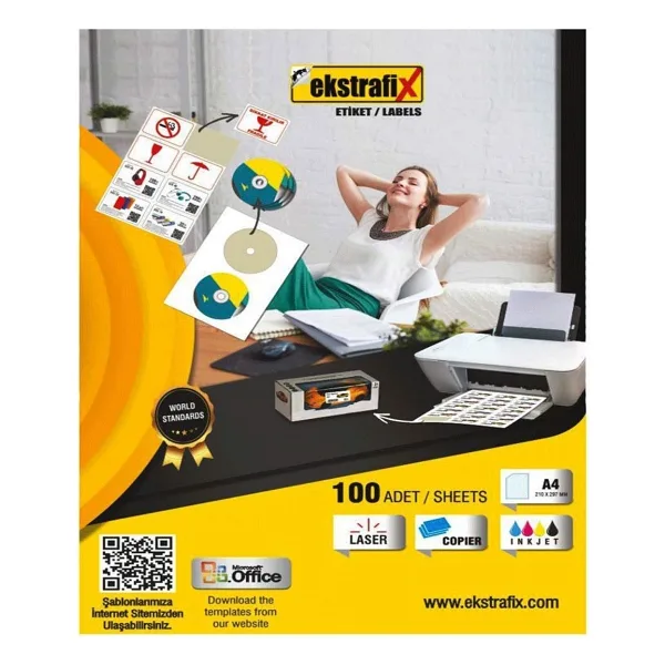 Ekstrafix FIX-5104 192x59 mm 4'lü 100 Sayfa A4 Lazer Etiket