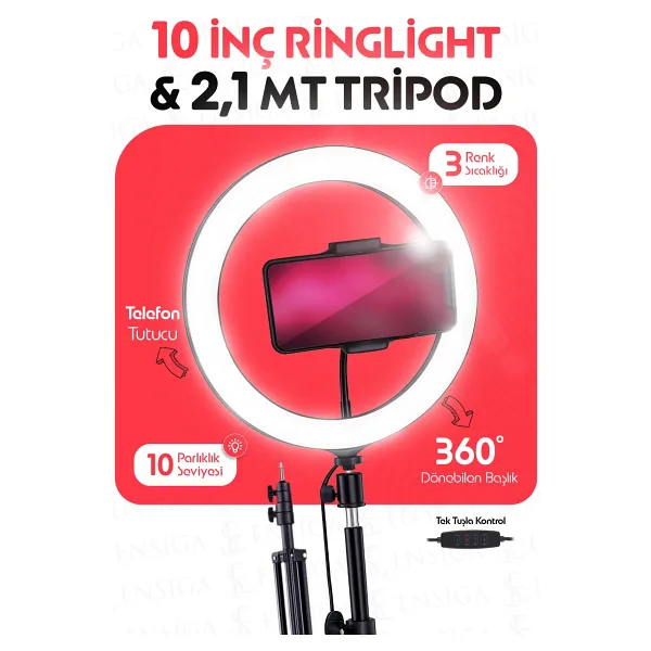 EN SİGA 120 Led Ring Lıght Influencer Youtuber Tiktok Telefon Tutucu Makyaj Işığı 10 Inç 2.1 Mt Trıpod