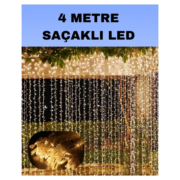 Epilons 4 Metre Icicle Şelale Led Perde Işık Sarı Aydınlatma