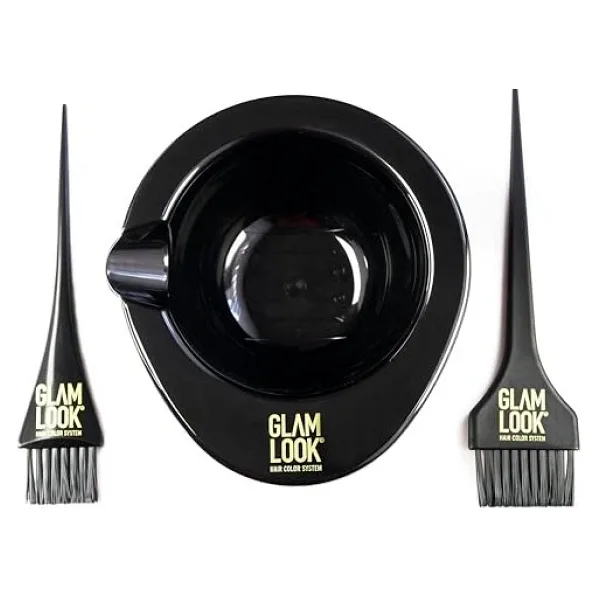 GLAMLOOK Profesyonel Saç Boyama Seti Boya Karıştırma Kabı ve 2 Farklı Boyut Uygulama Fırçası Ergonomik Tutuşlu, Kuaför ve Ev Tipi Boyama Kiti