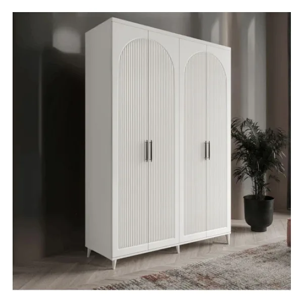 GuneyStore Ücretsiz Montaj - 100% MDF Oslo 4 Kapaklı - Beyaz Gardırop - MDF Dolap - Elbise Dolabı