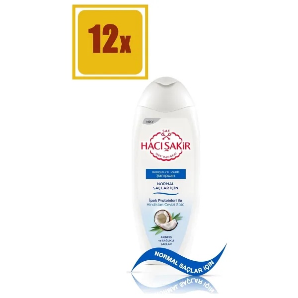 Hacı Şakir Hindistan Cevizi Normal Saç 2'si 1 Arada 500 ml 12 Adet Şampuan