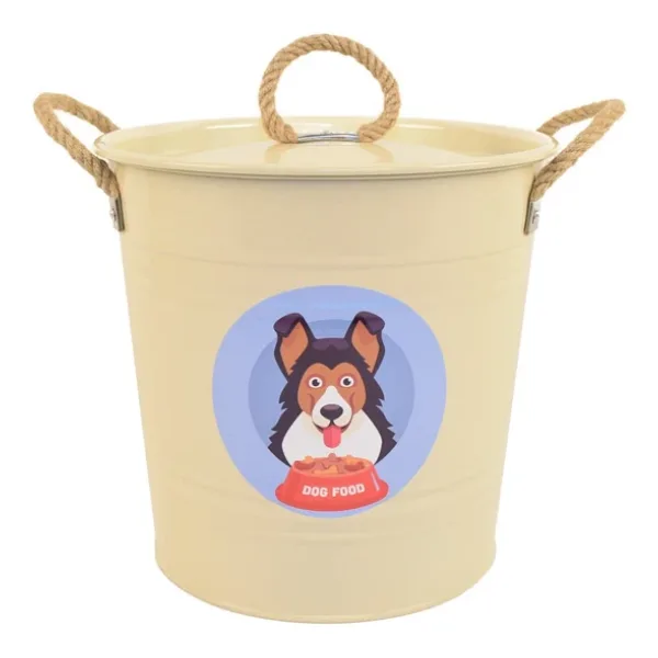 Köpek Maması Saklama Kabı Urgan Kulplu Krem