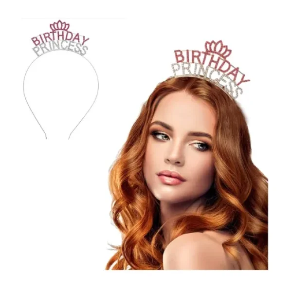 Kristal Tasli Pembe Birthday Princess Yazili Parti Taci 19X11 Cm