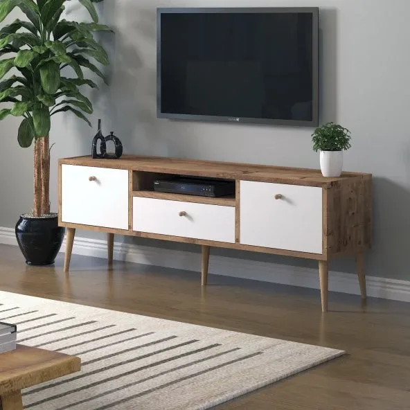 Mbes Mobilya Beyza Ahşap Ayaklı 140 Cm Atlantik Beyaz Tv Sehbası
