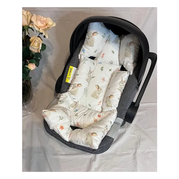 More And Mori Bebek %100 Pamuk Poplin Waffle Puset Örtüsü- Tavşan Iı Desenli - Bej