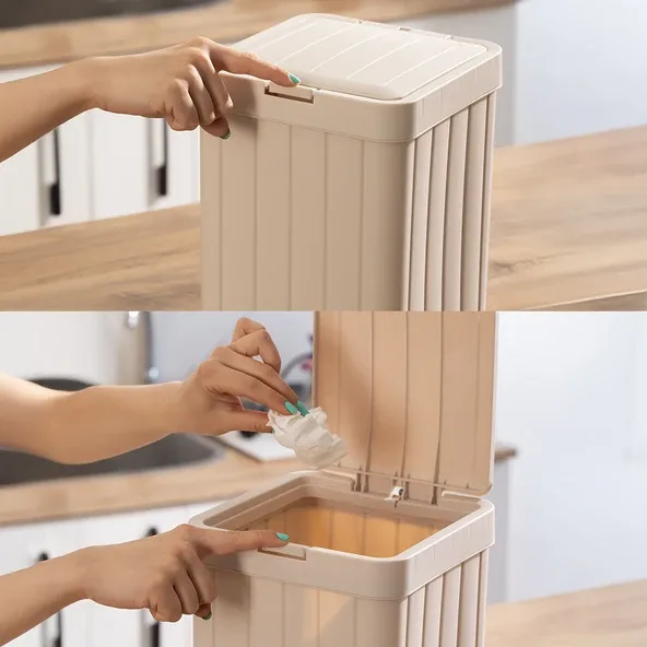 Porsima G-853 Linny Kare Çöp Kutusu Banyo Mutfak Çöp Kovası Kapaklı Banyo Çöp Kovası 10LT