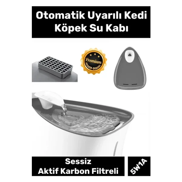 Premium 5W1A Adaptörlü Otomatik Uyarılı Aktif Karbon Filtreli Sessiz Uyarılı Kedi Köpek Su Kabı