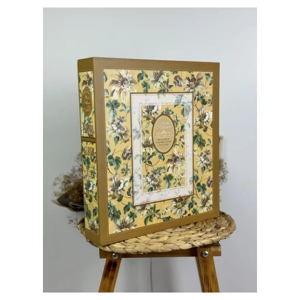 Rabsev 10x15cm 500 Fotoğraf Kapasiteli Kutulu Çiçek Desenli Lüks Ofset Fotoğraf Albümü (SARI)