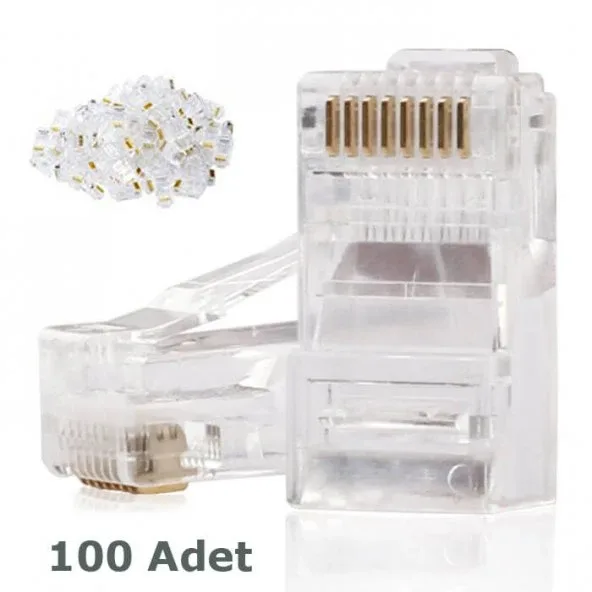 RJ45 CAT6 Altın Uçlu Jack Konnektör 100 Adet