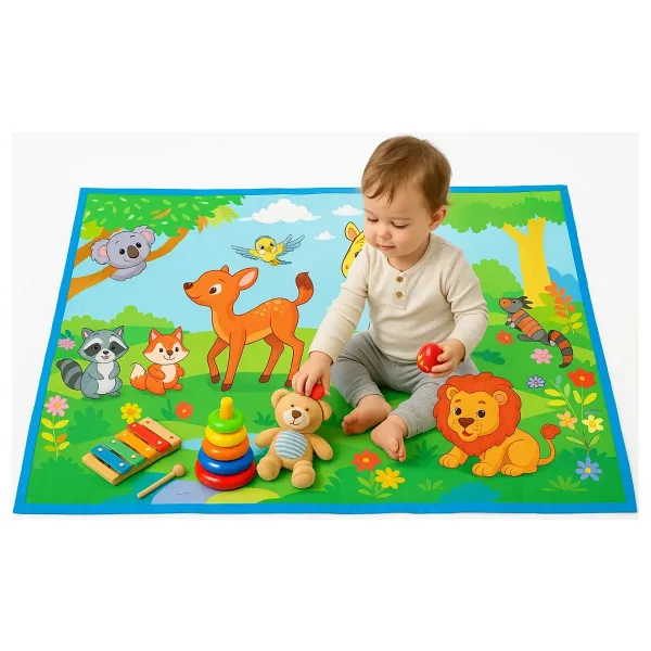 Safemom 90X145 Bebek, Çocuk, Oyun Matı, Çocuk Halısı - Zoo - Çok Renkli - 90 x 140 cm