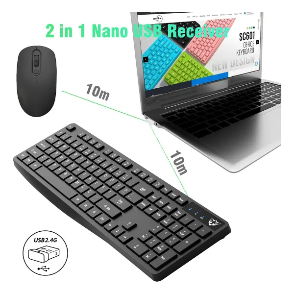 SC601 Kablosuz Klavye Mouse Set Siyah USB Türkçe Q Ofis Klavye Fare