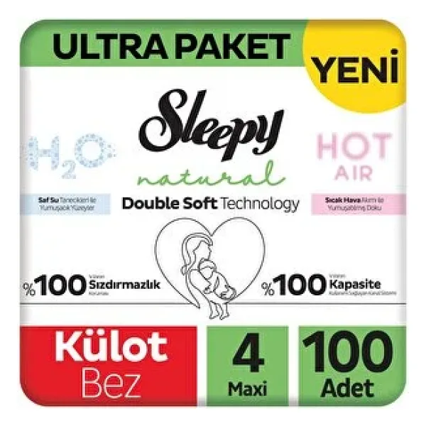 Sleepy Natural Double Soft 4 Numara Maxi 100'lü Külot Bez
