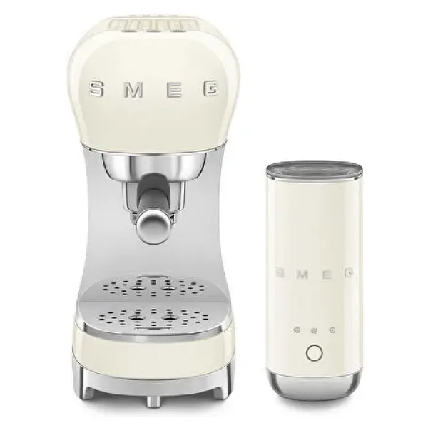 Smeg 50's Style Krem Yeni Kompakt Süt Köpürtücülü Espresso Kahve Makinesi Seti